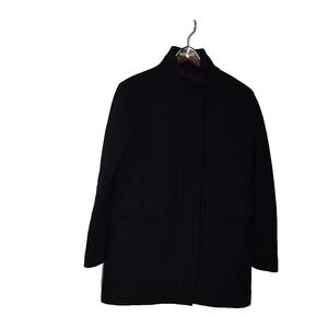J.Crew Stadium Cloth Coat Womens 4 Black Wool Nello Gori Collar Pockets Overcoat